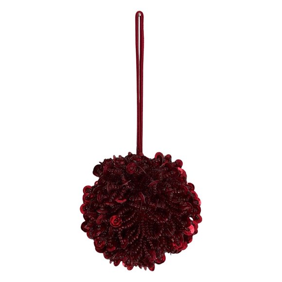 Christmas Ornament Red Sequin Beaded Ball Fancy Holiday Tree Decoration - Picture 1 of 1